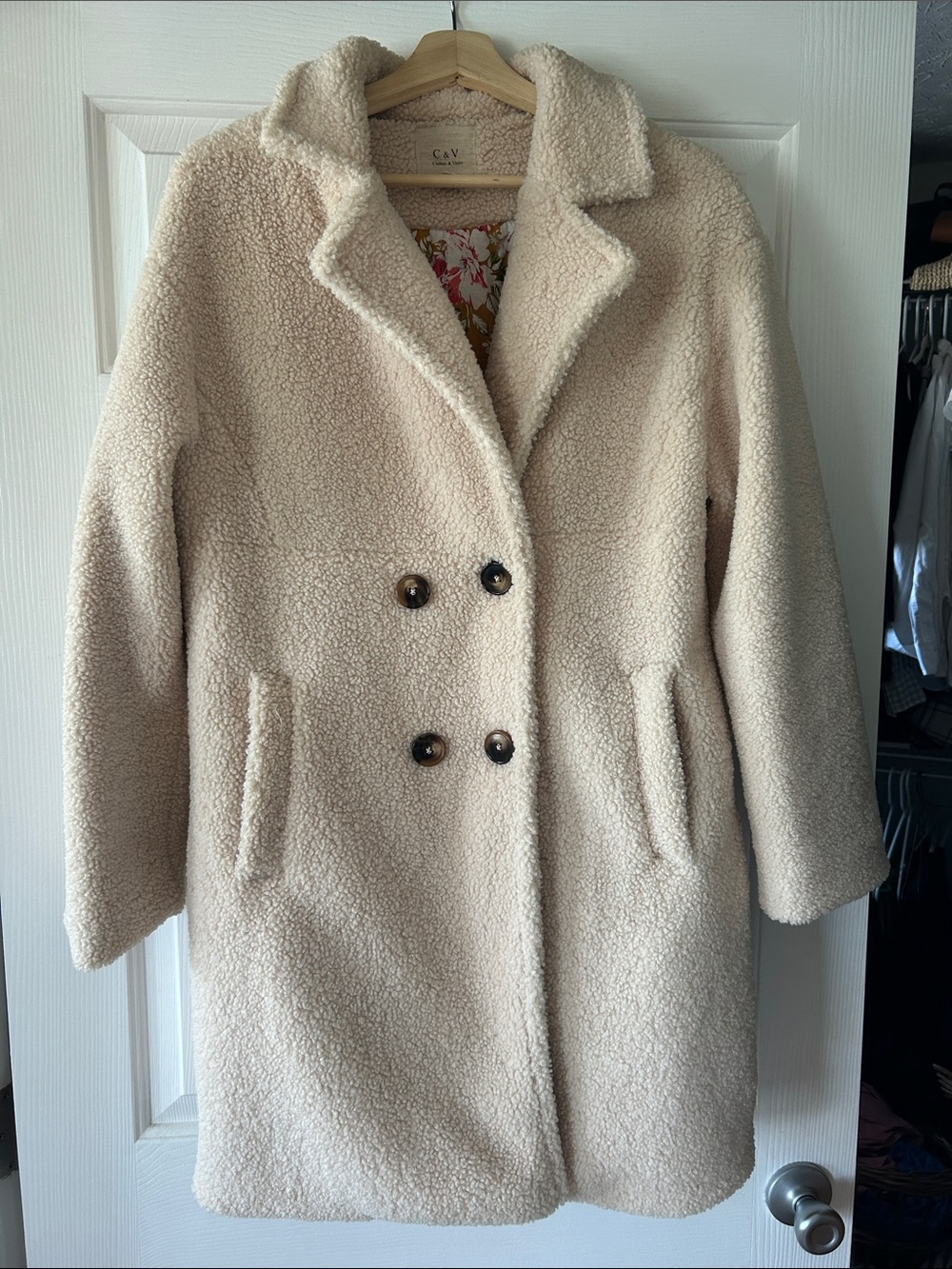 Chelsea & Violet Cream Teddy Double-Breasted Coat